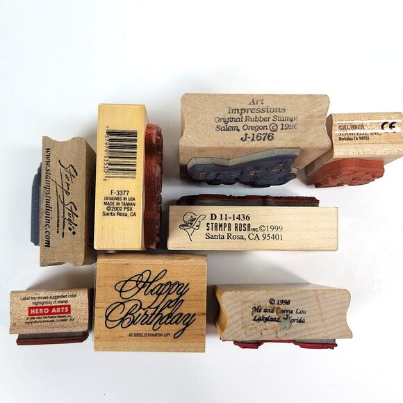 Vintage Rubber Stamps Sentiments Words Lot X 8 Wood Block Crafting - Picture 5 of 6